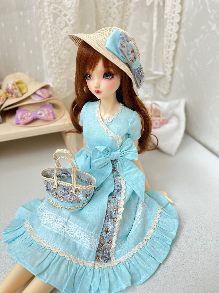 インド刺繍リボンのカシュクールワンピース(ラムネブルー)