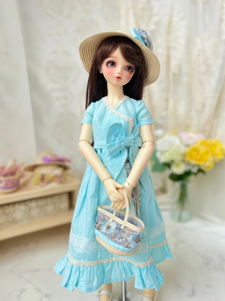 インド刺繍リボンのカシュクールワンピース(ラムネブルー)