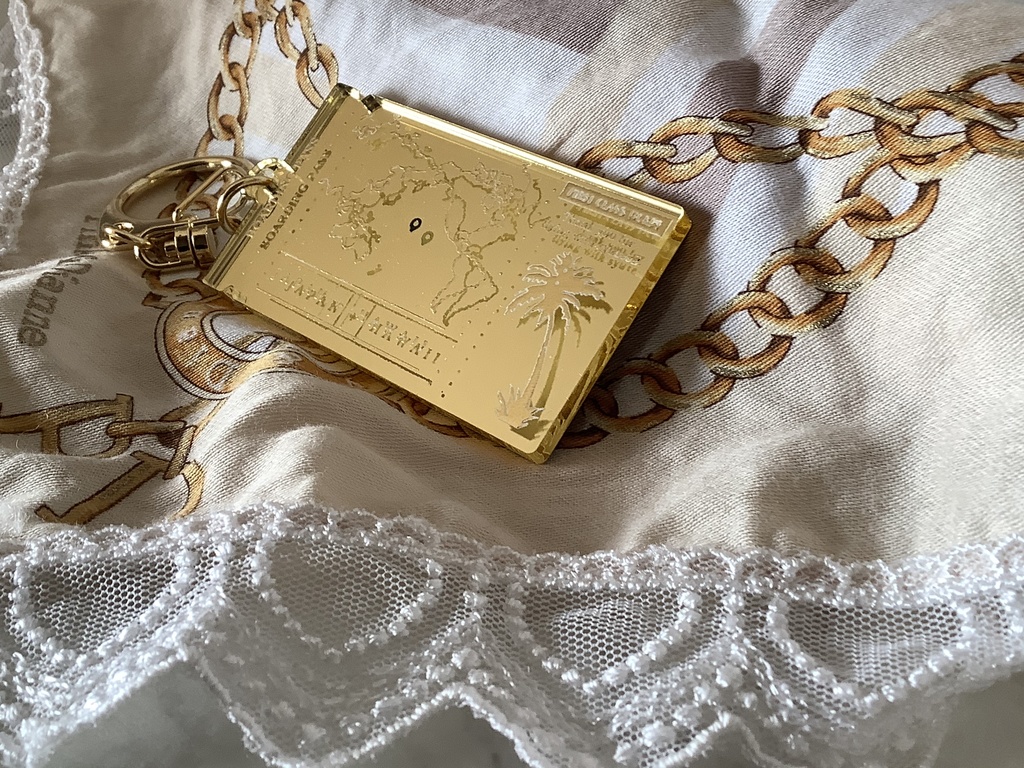 搭乗券風ミラーゴールドキーホルダー