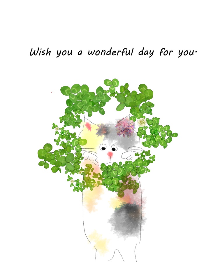 スマホリング-猫とクローバー