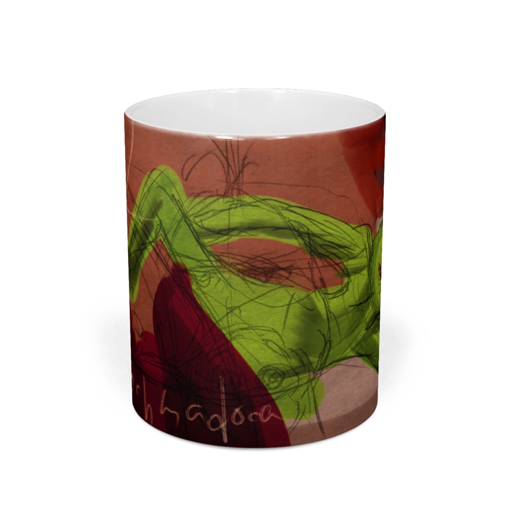 ベットで下辺のペットの動物達と寝るグリンチのマグカップ