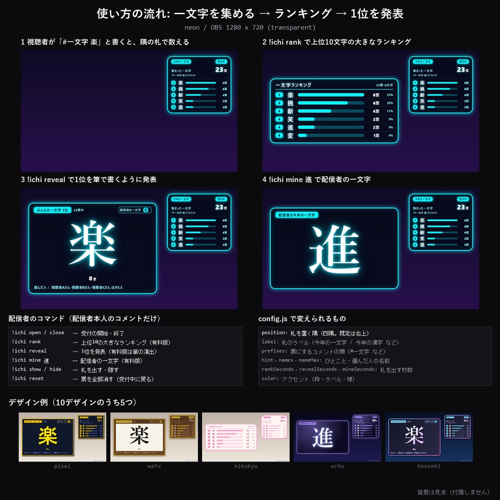 【年末 わんコメテンプレート】今年の一文字 10デザイン|視聴者の「今年を表す一文字」をコメントで集計・ランキング・1位を筆文字風に発表・配信者の一文字も【OBS/年末配信/振り返り配信】