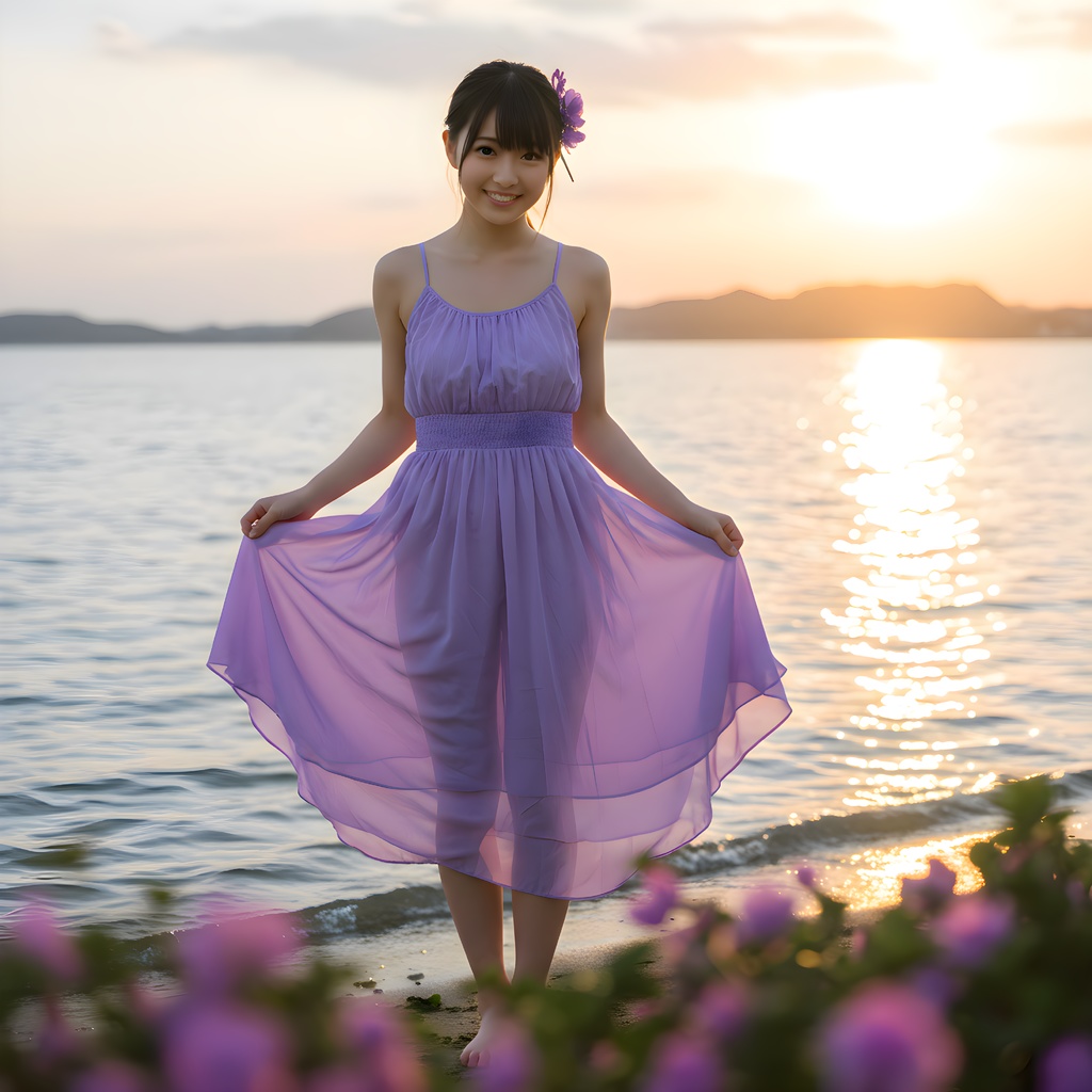 夕暮れの浜辺|ワンピース女性 高解像度PNG素材集(3000px)