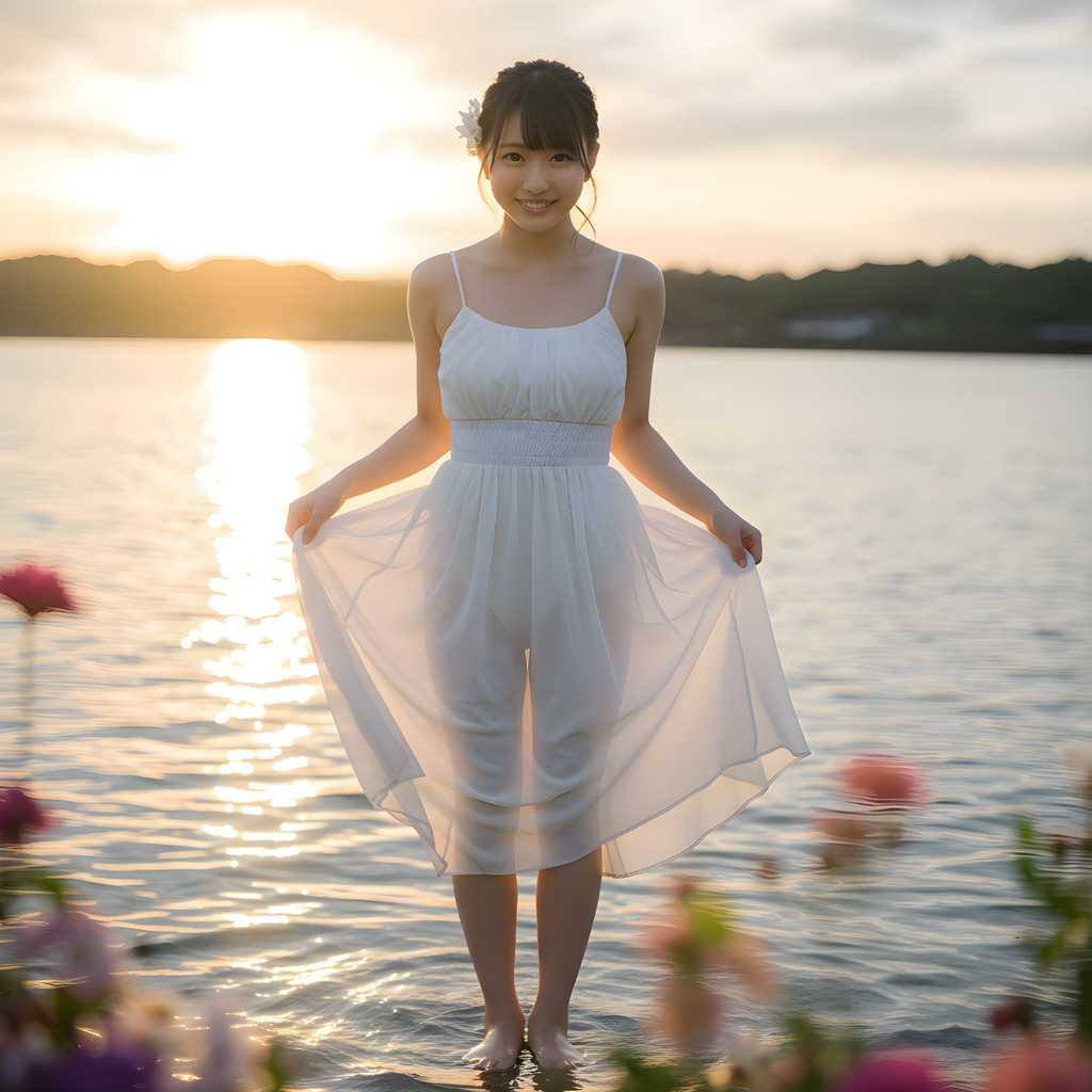 夕暮れの浜辺｜ワンピース女性　高解像度PNG素材集（3000px）