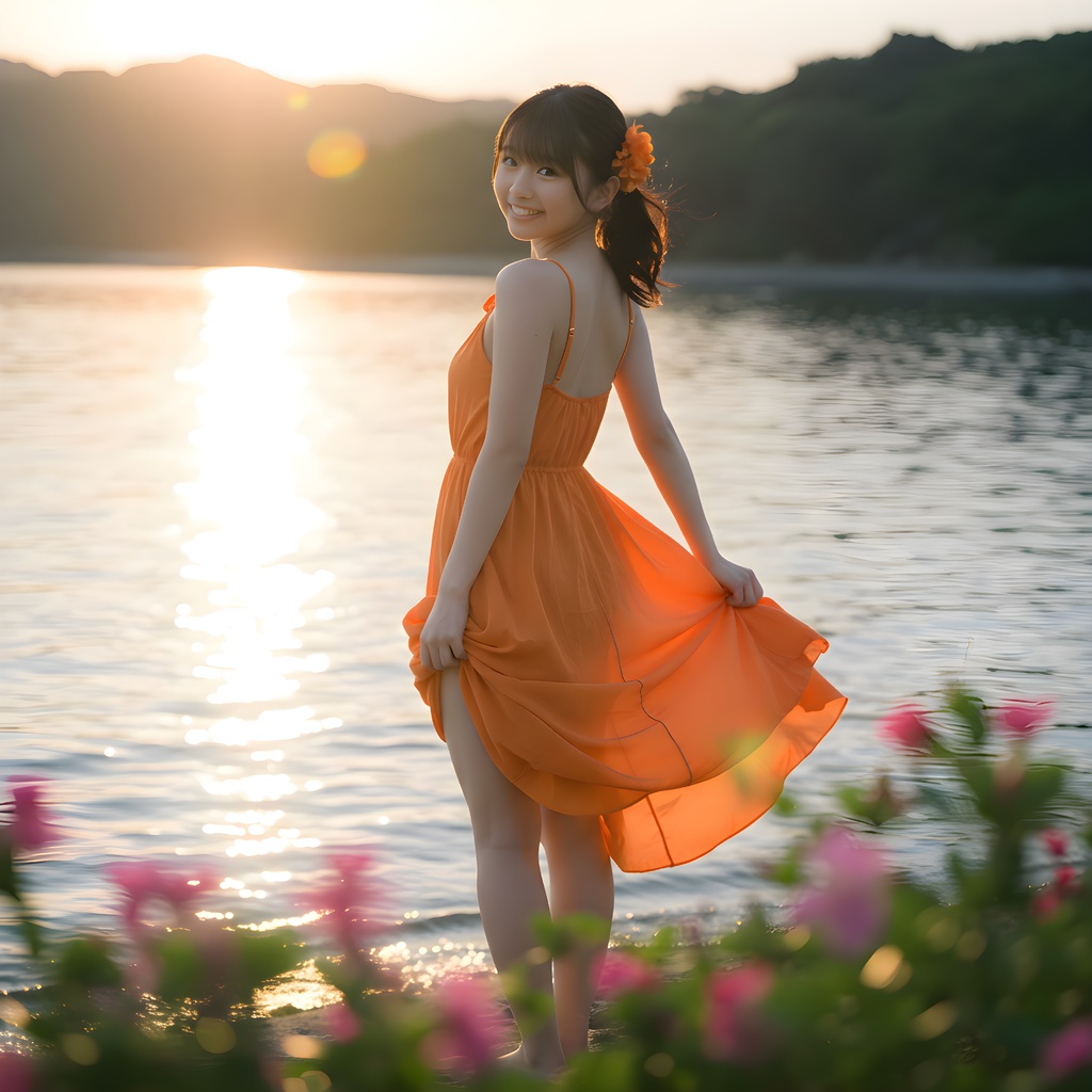 夕暮れの浜辺|ワンピース女性 高解像度PNG素材集(3000px)