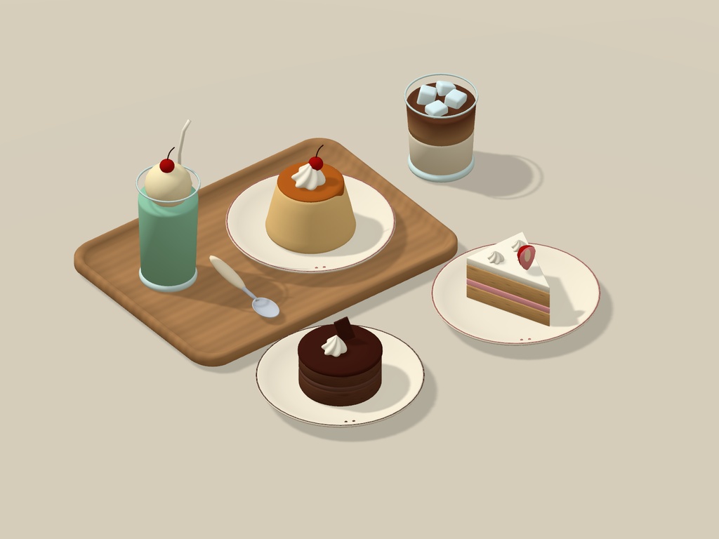 【VRChat】HOME CAFE|カフェ・デザート小物8種セット|Dessert & Drink Props