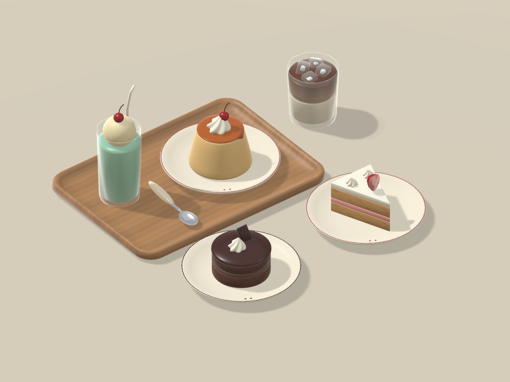 【VRChat】HOME CAFE|カフェ・デザート小物8種セット|Dessert & Drink Props