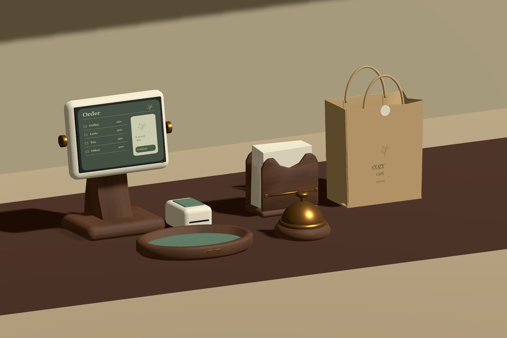 【無料 / Free】【VRChat】COZY COUNTER|カフェ・ショップ小物5種・3色 / Cafe & Shop Counter Props