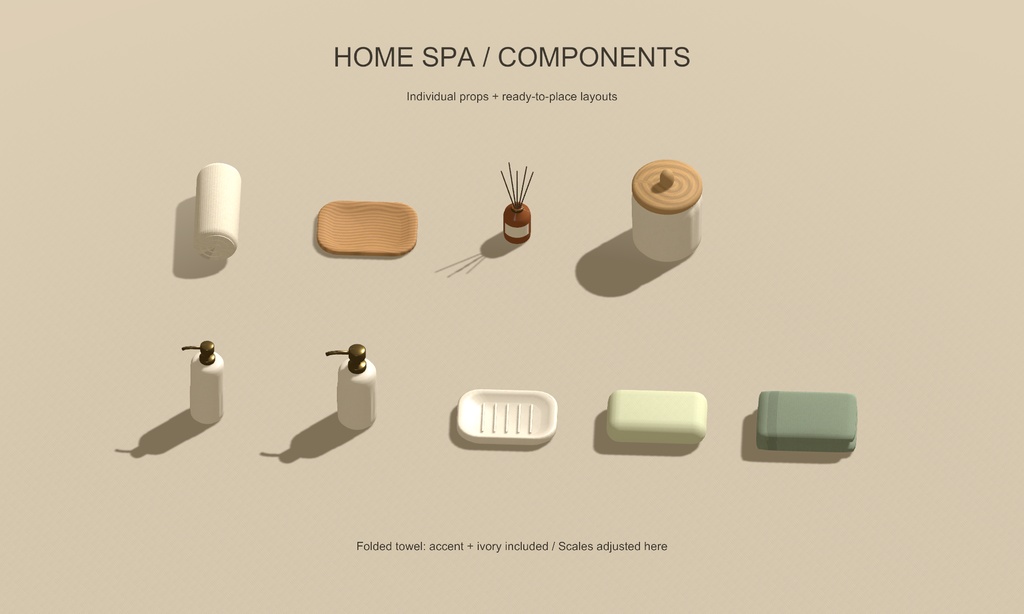 【VRChat】HOME SPA|くま・バブルのバスルーム小物21点・3色 / Cute Bathroom & Spa Props