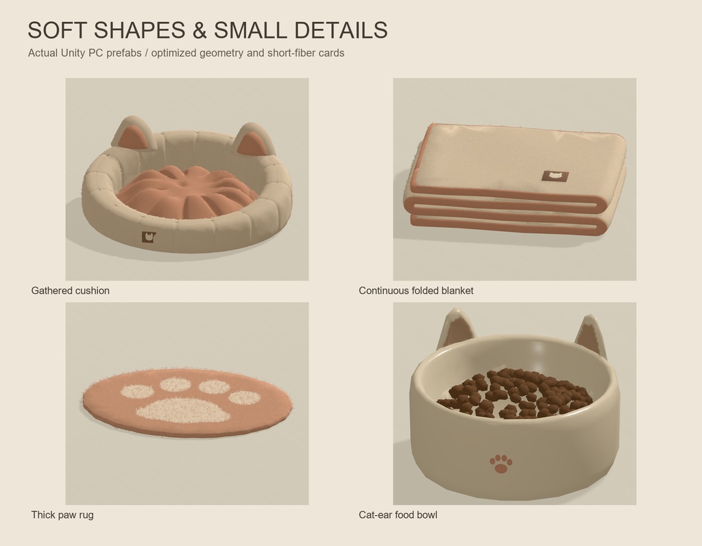 【VRChat】COZY CAT CORNER|猫のお昼寝小物12点・3色 / Cat Furniture & Props