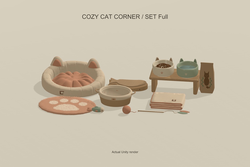 【VRChat】COZY CAT CORNER｜猫のお昼寝小物12点・3色 / Cat Furniture & Props