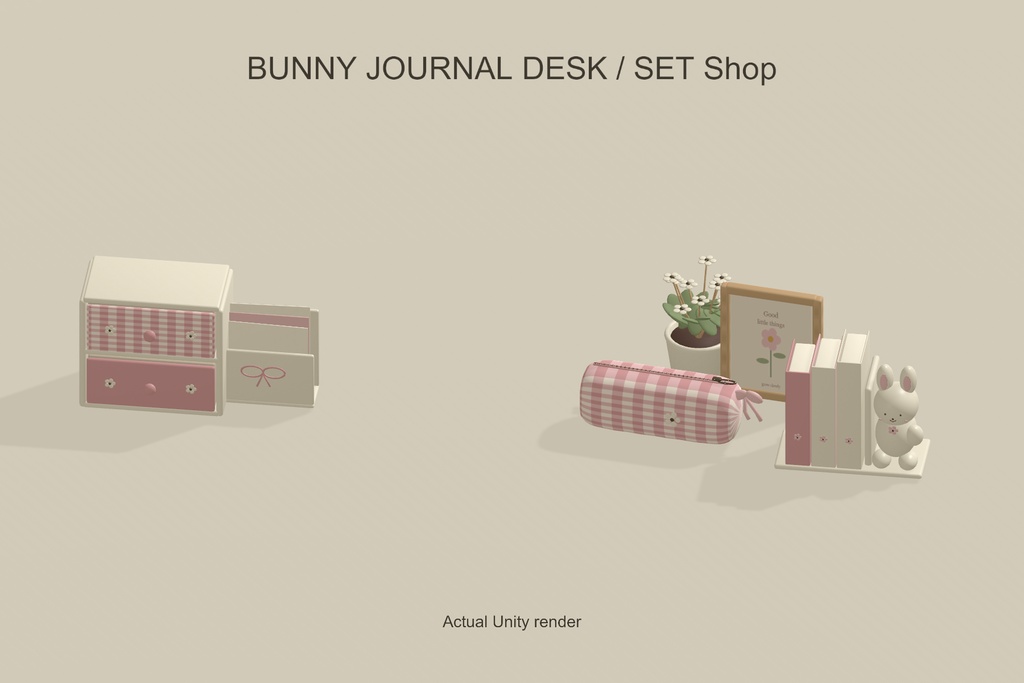 【VRChat】BUNNY JOURNAL DESK|うさぎの文房具・デスク小物24点・3色 / Stationery & Decor