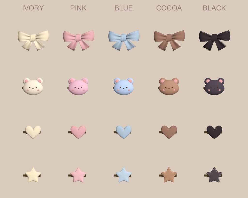 【無料 / Free】【VRChat】RIBBON & MILK BEAR|リボン・くま・ハート・星のヘアピン小物4種・5色 / World Decor