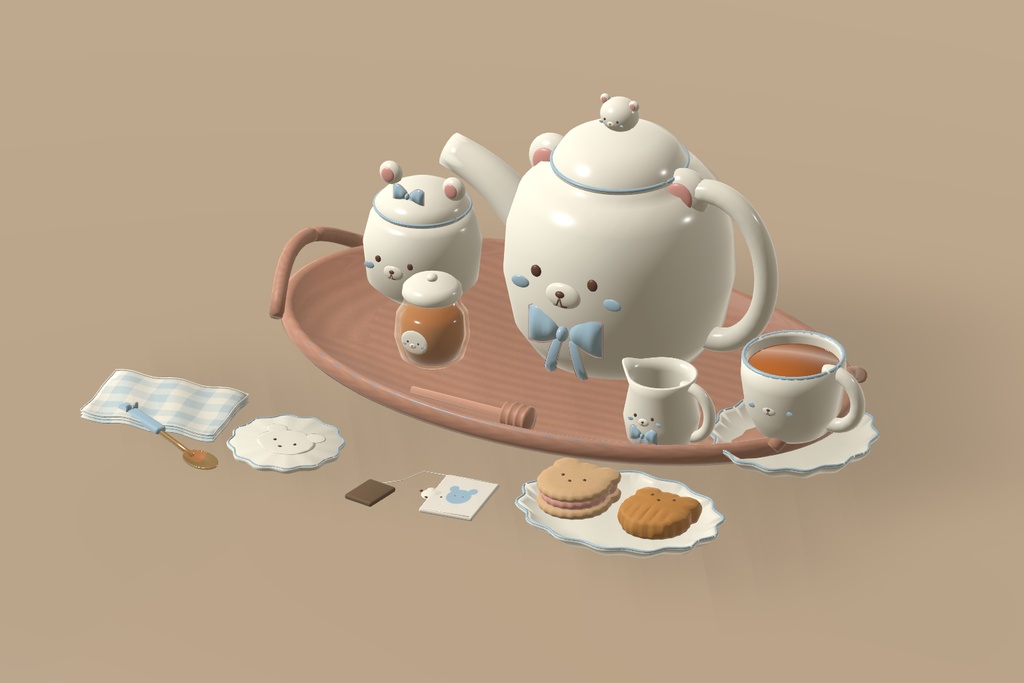 【VRChat】MILK BEAR TEATIME|くまのティータイム小物19点・3色 / Tea Set