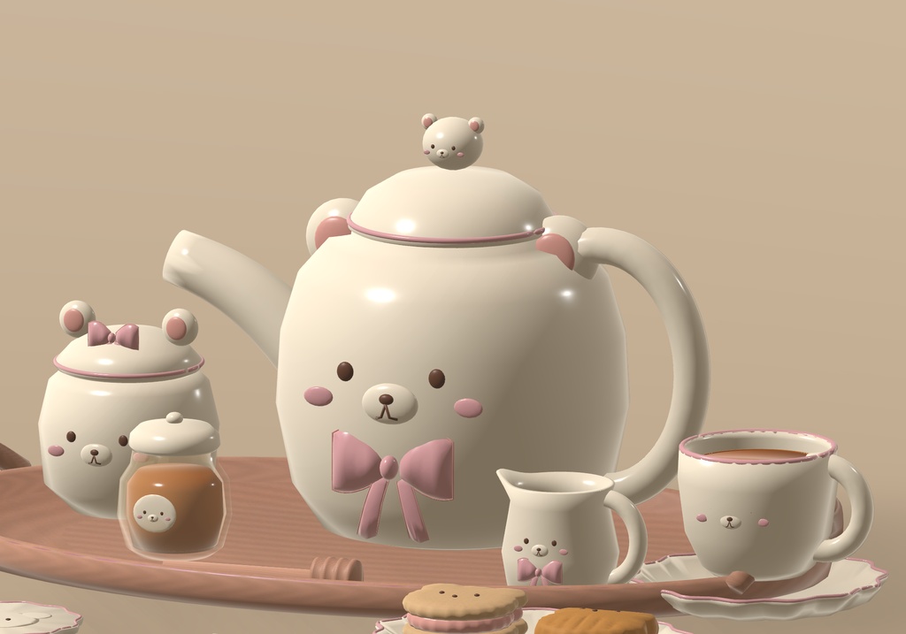 【VRChat】MILK BEAR TEATIME|くまのティータイム小物19点・3色 / Tea Set