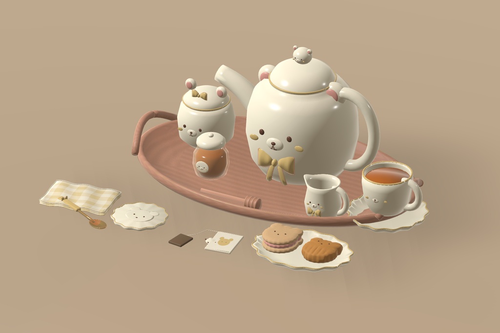 【VRChat】MILK BEAR TEATIME|くまのティータイム小物19点・3色 / Tea Set