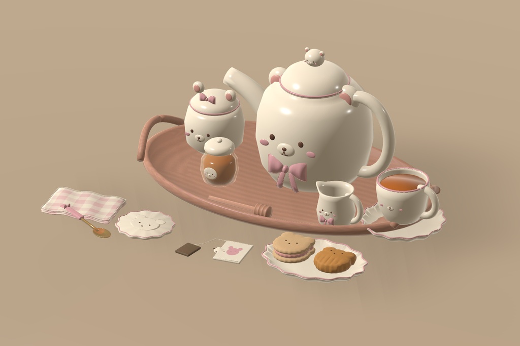 【VRChat】MILK BEAR TEATIME｜くまのティータイム小物19点・3色 / Tea Set