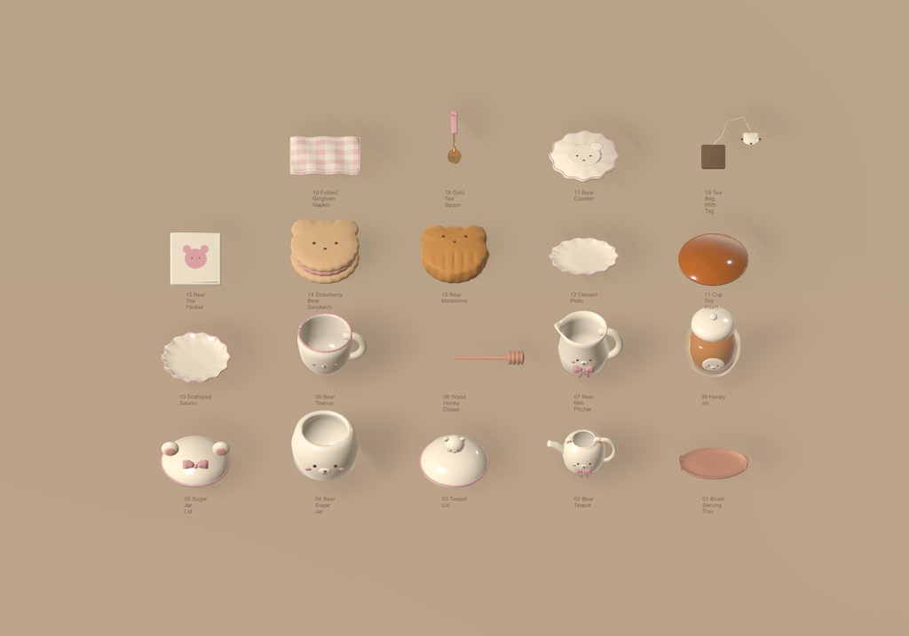 【VRChat】MILK BEAR TEATIME|くまのティータイム小物19点・3色 / Tea Set