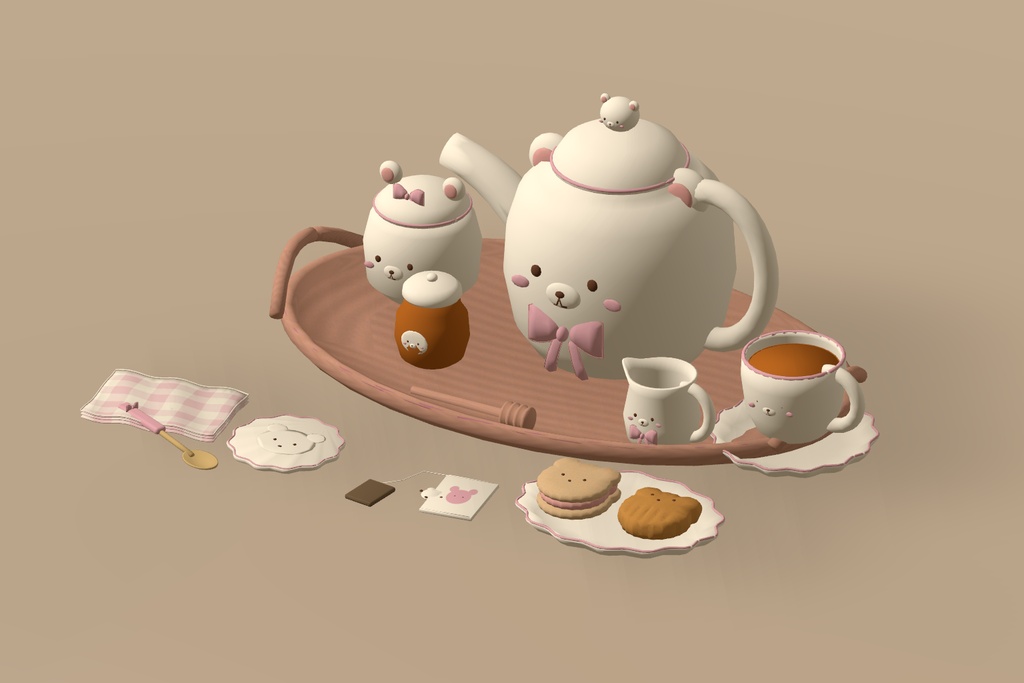 【VRChat】MILK BEAR TEATIME|くまのティータイム小物19点・3色 / Tea Set