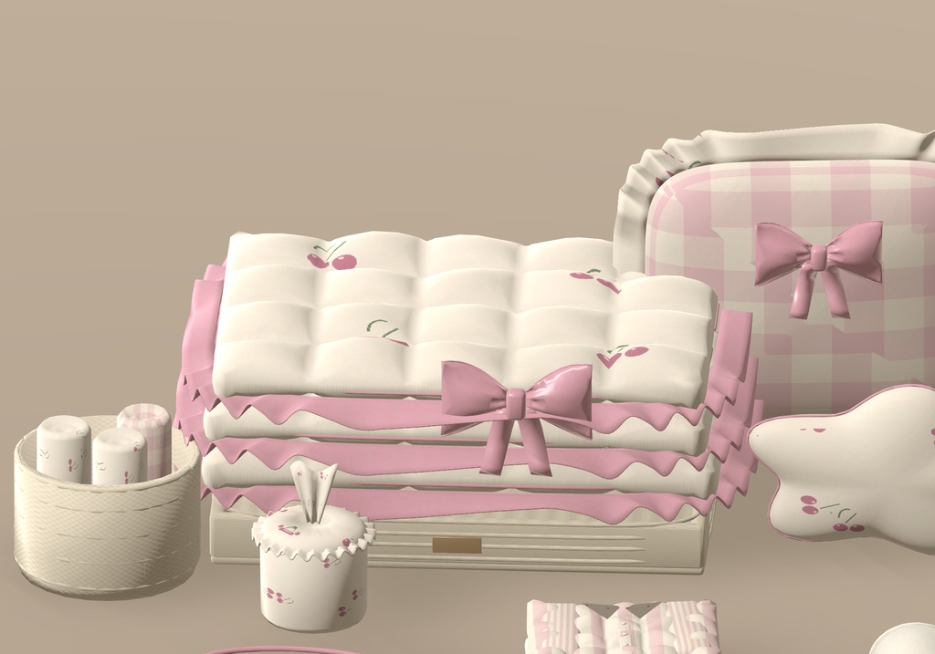 【VRChat】SOFT NAP CORNER|アザラシ・フリルの寝室小物19点・3色 / Cozy Bedside Props