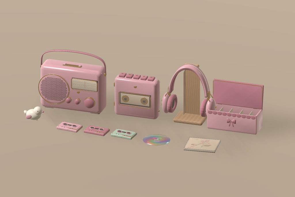 【無料 / Free】【VRChat】KOTORI RETRO AUDIO|小鳥のレトロオーディオ小物11点・3色 / Retro Audio Props