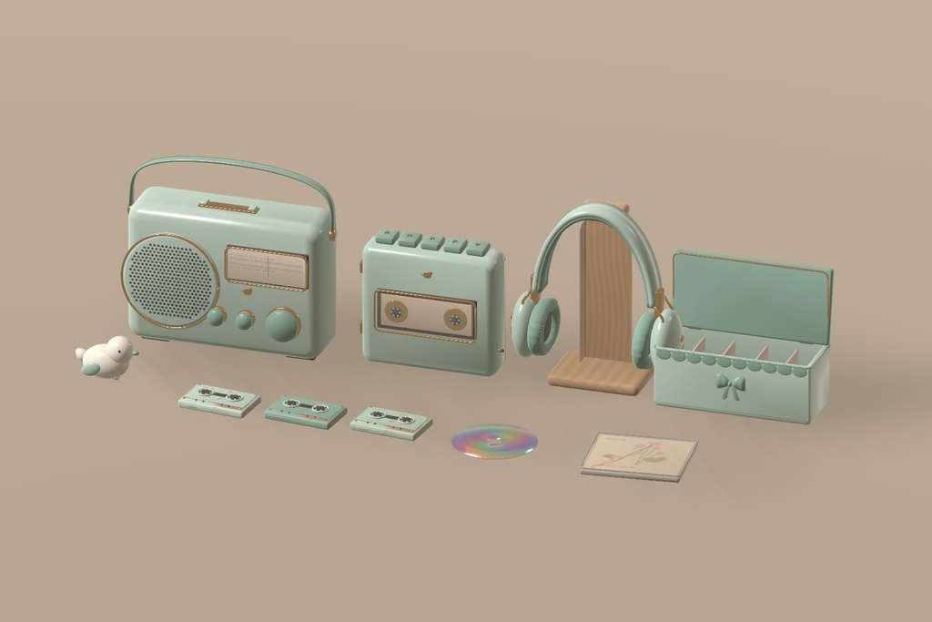 【無料 / Free】【VRChat】KOTORI RETRO AUDIO|小鳥のレトロオーディオ小物11点・3色 / Retro Audio Props