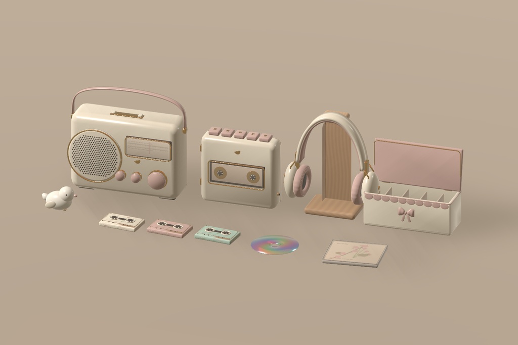 【無料 / Free】【VRChat】KOTORI RETRO AUDIO｜小鳥のレトロオーディオ小物11点・3色 / Retro Audio Props