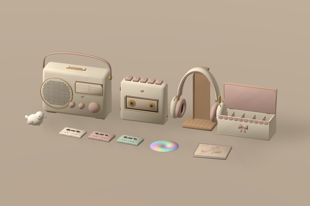 【無料 / Free】【VRChat】KOTORI RETRO AUDIO|小鳥のレトロオーディオ小物11点・3色 / Retro Audio Props