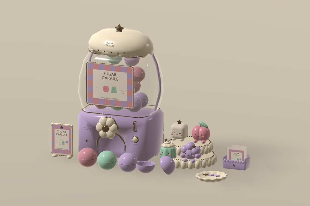 【VRChat】SUGAR CAPSULE CORNER|かわいいガチャガチャ・カプセルトイ小物13種・3色 / Gacha Machine & Capsule Toy Props
