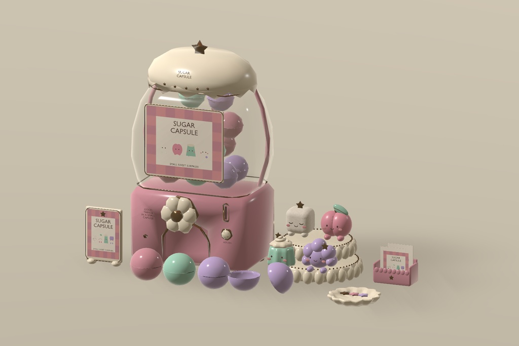 【VRChat】SUGAR CAPSULE CORNER｜かわいいガチャガチャ・カプセルトイ小物13種・3色 / Gacha Machine & Capsule Toy Props