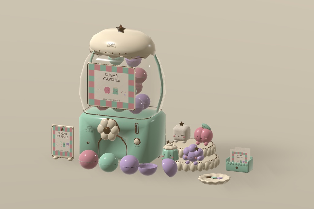 【VRChat】SUGAR CAPSULE CORNER|かわいいガチャガチャ・カプセルトイ小物13種・3色 / Gacha Machine & Capsule Toy Props