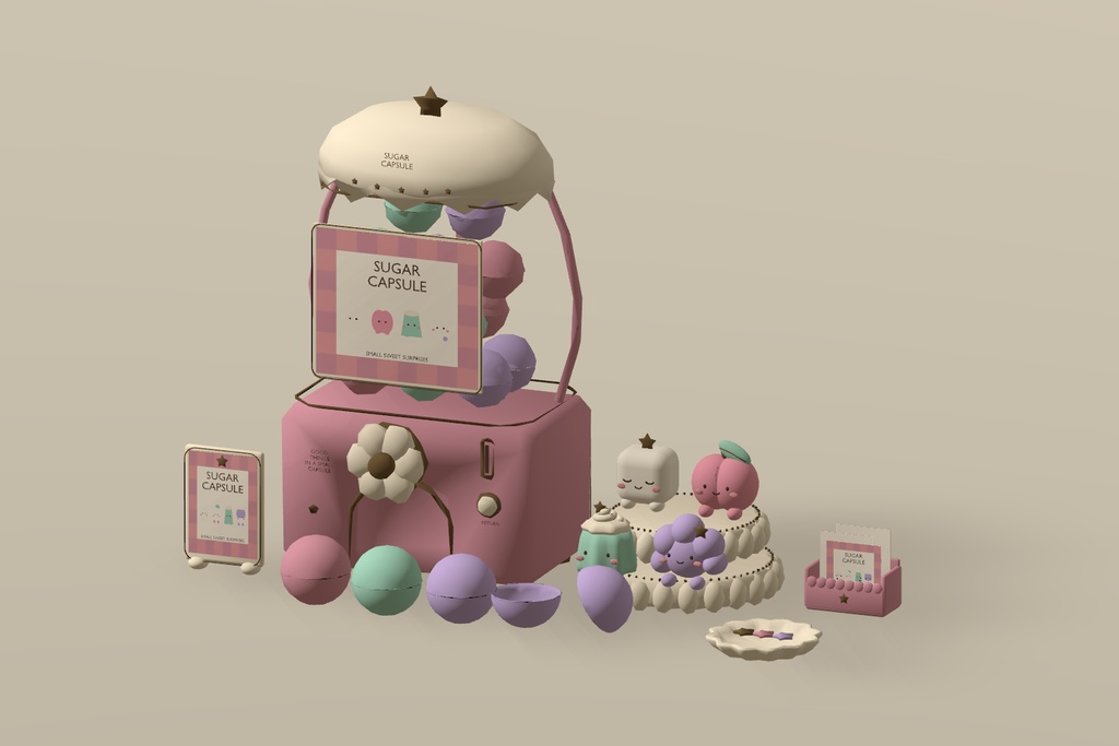 【VRChat】SUGAR CAPSULE CORNER|かわいいガチャガチャ・カプセルトイ小物13種・3色 / Gacha Machine & Capsule Toy Props
