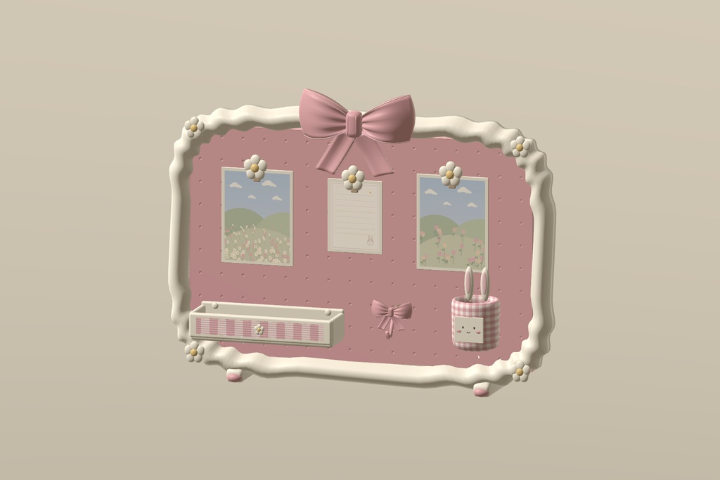 【無料 / Free】【VRChat】SWEET MEMO WALL｜リボン・うさぎのメモ＆フォトボード8種・3色 / Photo Board & Desk Decor