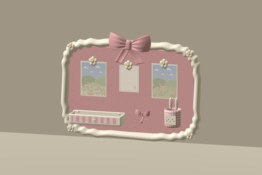【無料 / Free】【VRChat】SWEET MEMO WALL|リボン・うさぎのメモ&フォトボード8種・3色 / Photo Board & Desk Decor