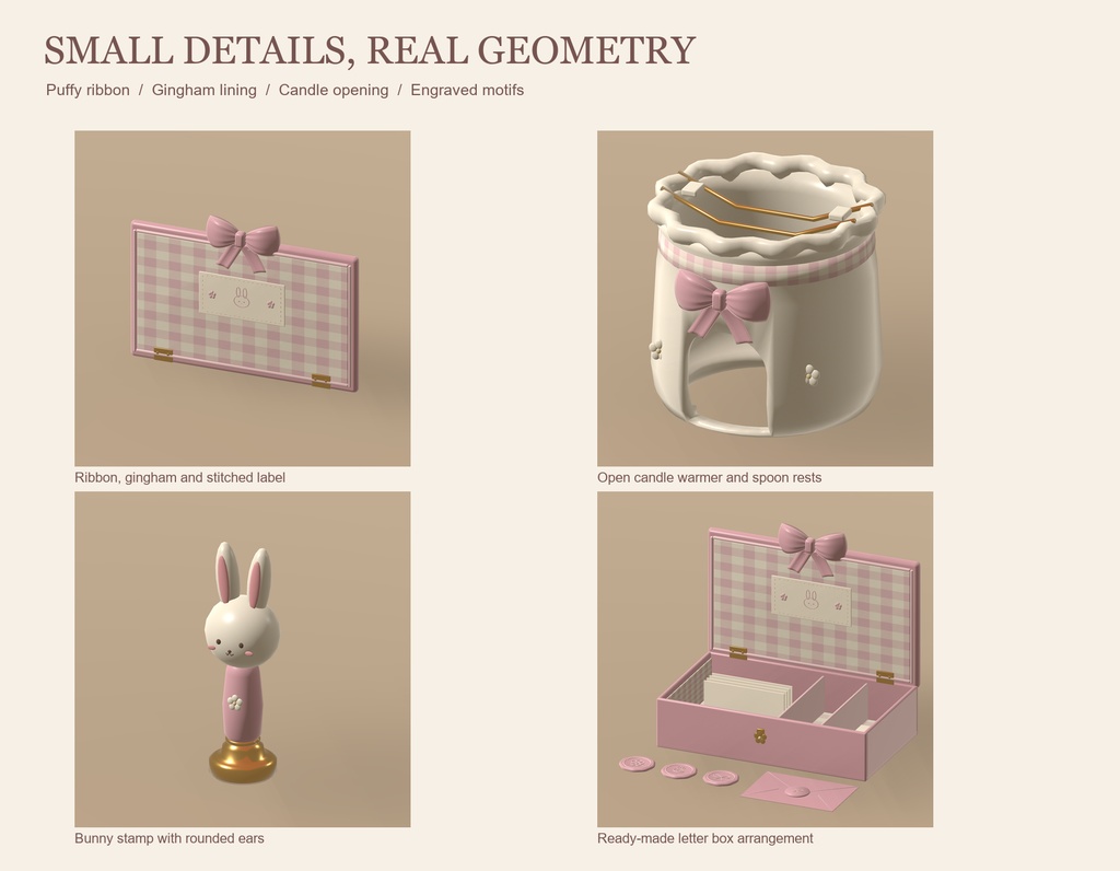 【VRChat】RIBBON LETTER ATELIER|リボンのシーリングワックス・手紙工房23パーツ・3色 / Wax Seal & Letter Decor