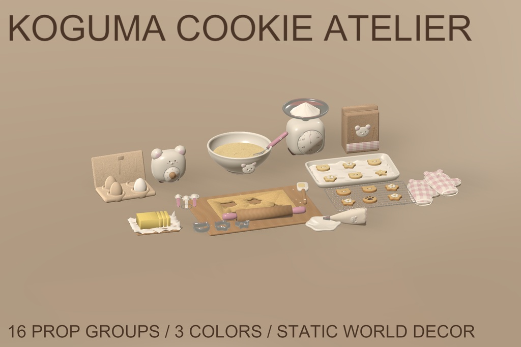 【VRChat】KOGUMA COOKIE ATELIER|こぐまのクッキー工房・16組・3色 / Cute Baking Props
