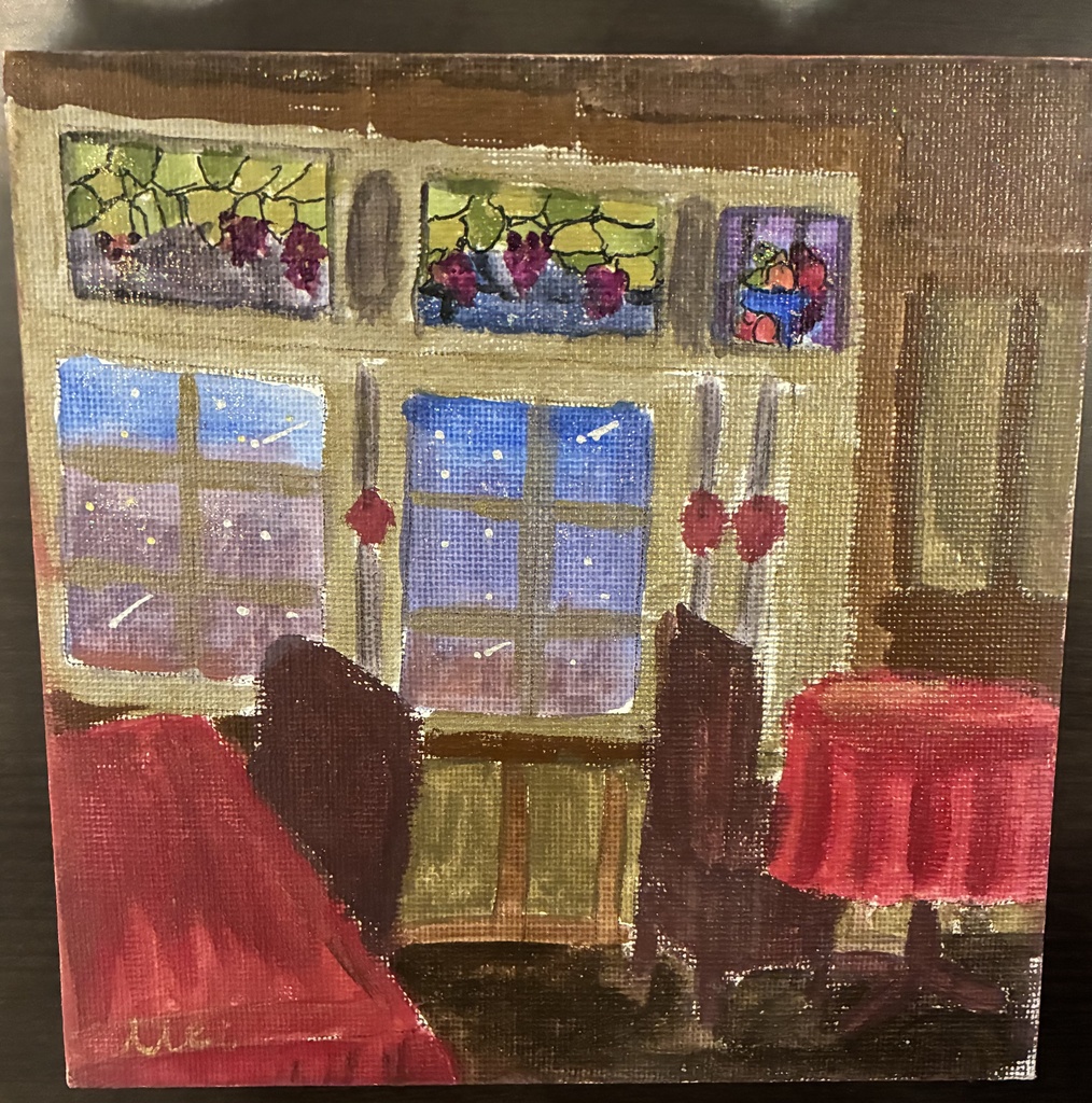 キャンバス原画: 「薄明、静寂の喫茶店」