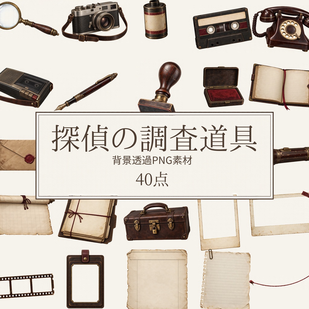 【無料版/有料版】探偵の調査道具|透過PNG素材40点