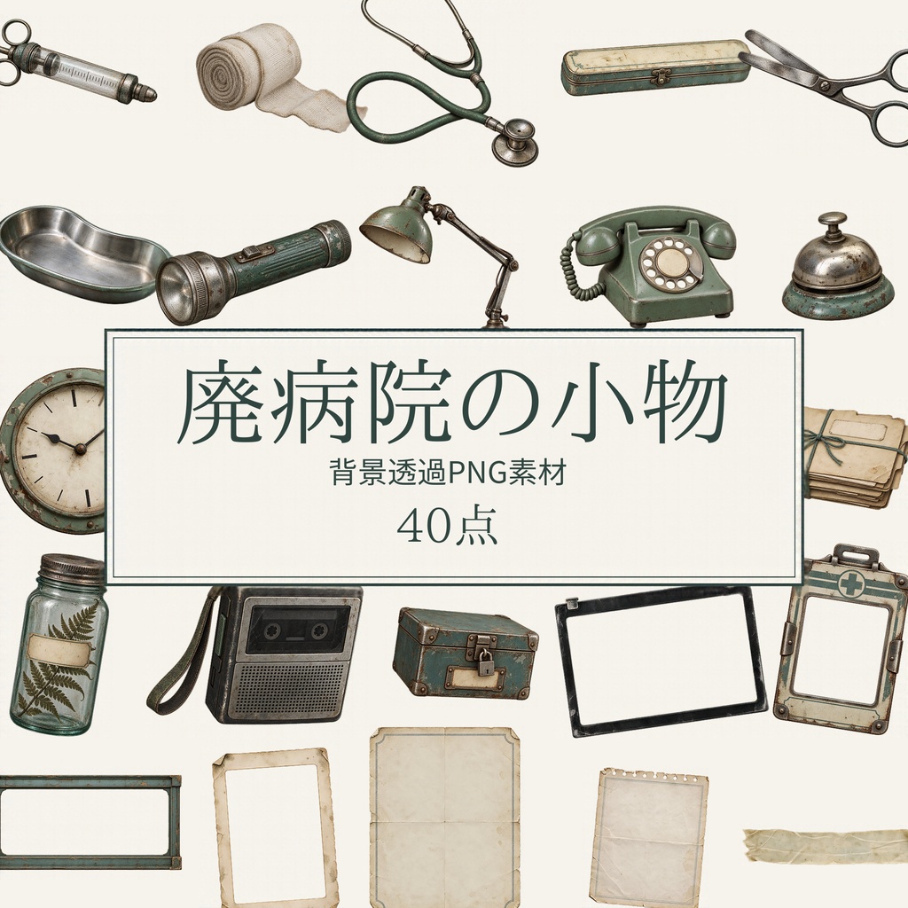 【無料版/有料版】廃病院の小物|透過PNG素材40点