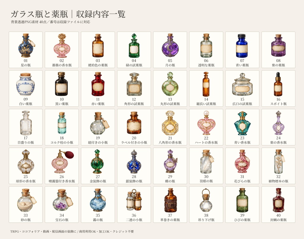 【無料版/有料版】ガラス瓶と薬瓶|透過PNG素材40点