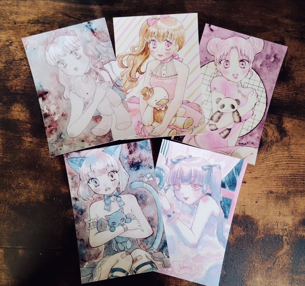 ぬいぐるみ少女ポストカード