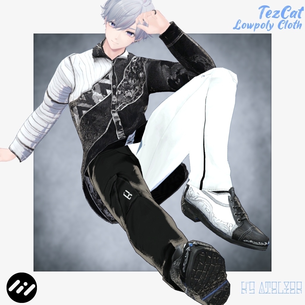 【+head / 水瀬 / 狛乃 対応】TezCat - モードストリート・モノクロームセットアップ / フルセットコーデ【VRChat】