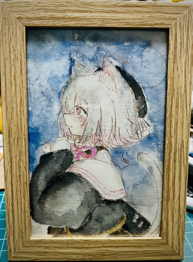 額装ポストカードサイズ原画「星を探して」