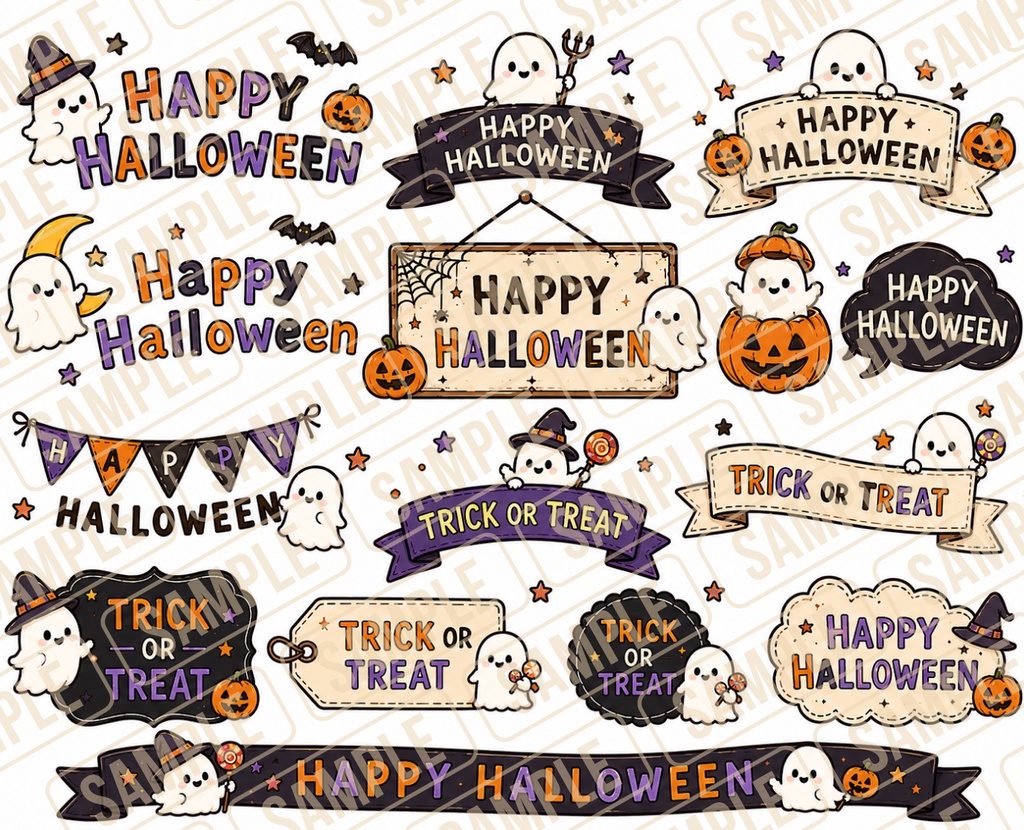 ハロウィン素材セット 500点以上│おばけ・黒猫・お菓子・背景・あしらい