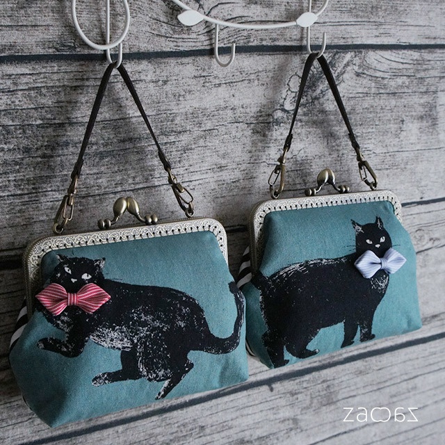 手提げがま口ポーチ*きまぐれな黒猫