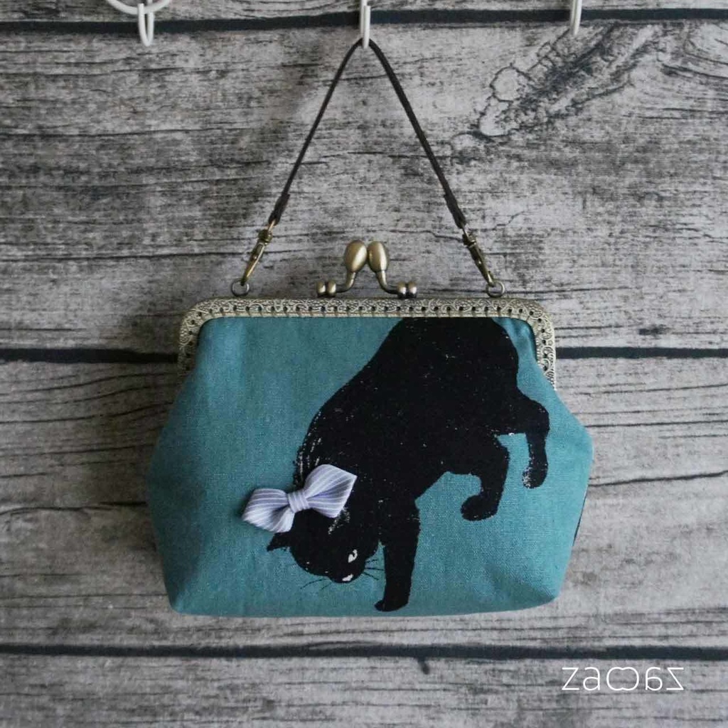 《送料無料》手提げがま口ポーチ*きまぐれな黒猫