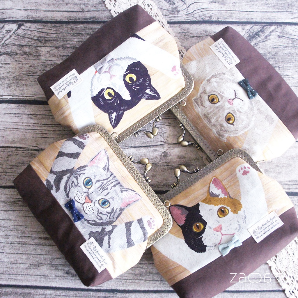 《送料無料》がま口マルチポーチ*バンザイ猫