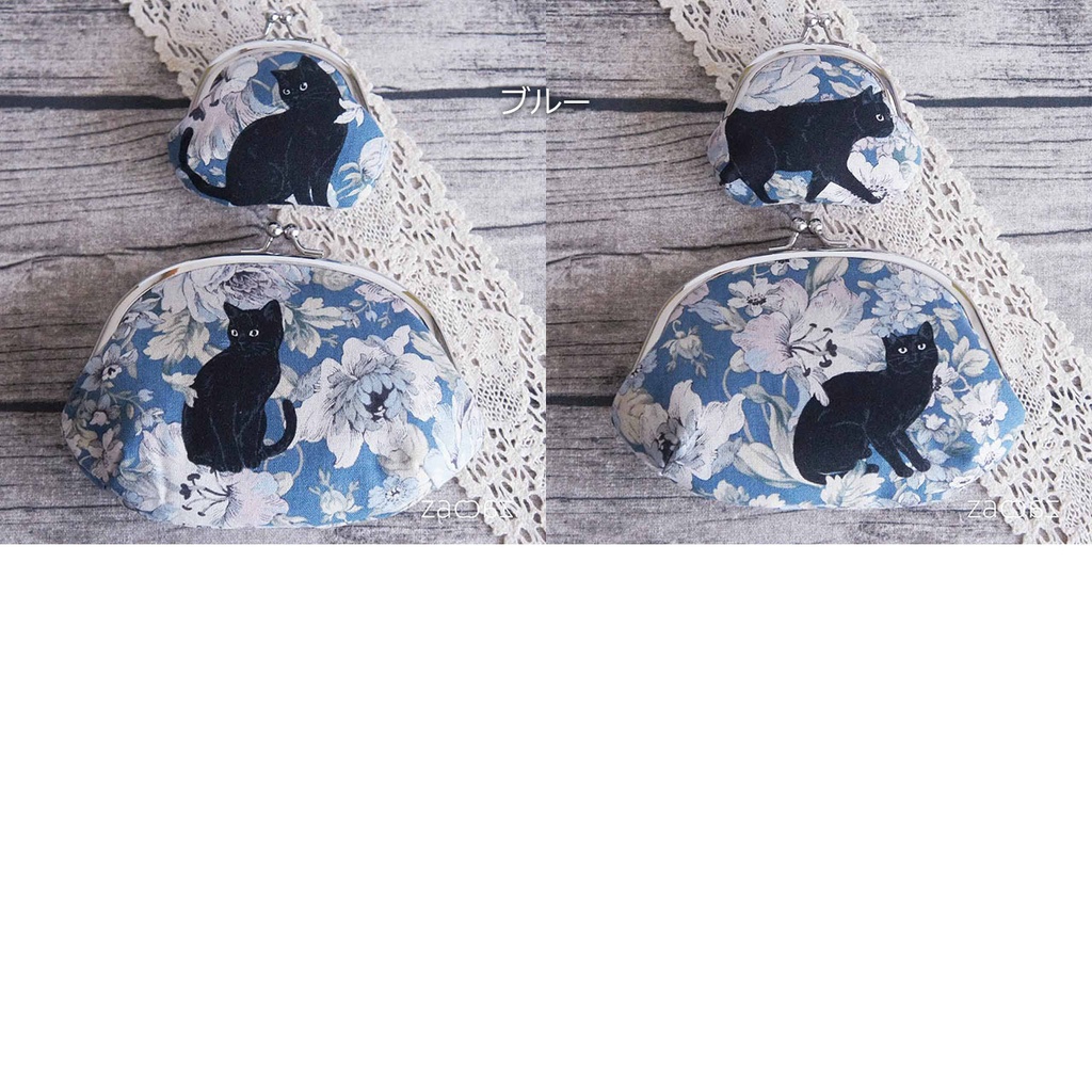 《送料無料》お得ながま口2個セット*黒猫と花畑ポーチ