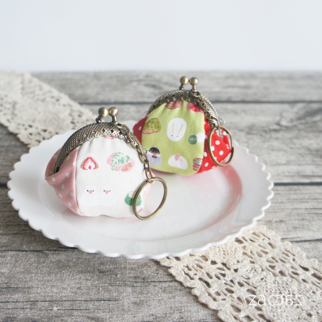 《送料無料》がま口キーホルダー*文鳥と和菓子