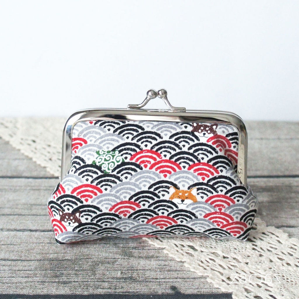 《送料無料》がま口ポチ袋*豆柴と青海波